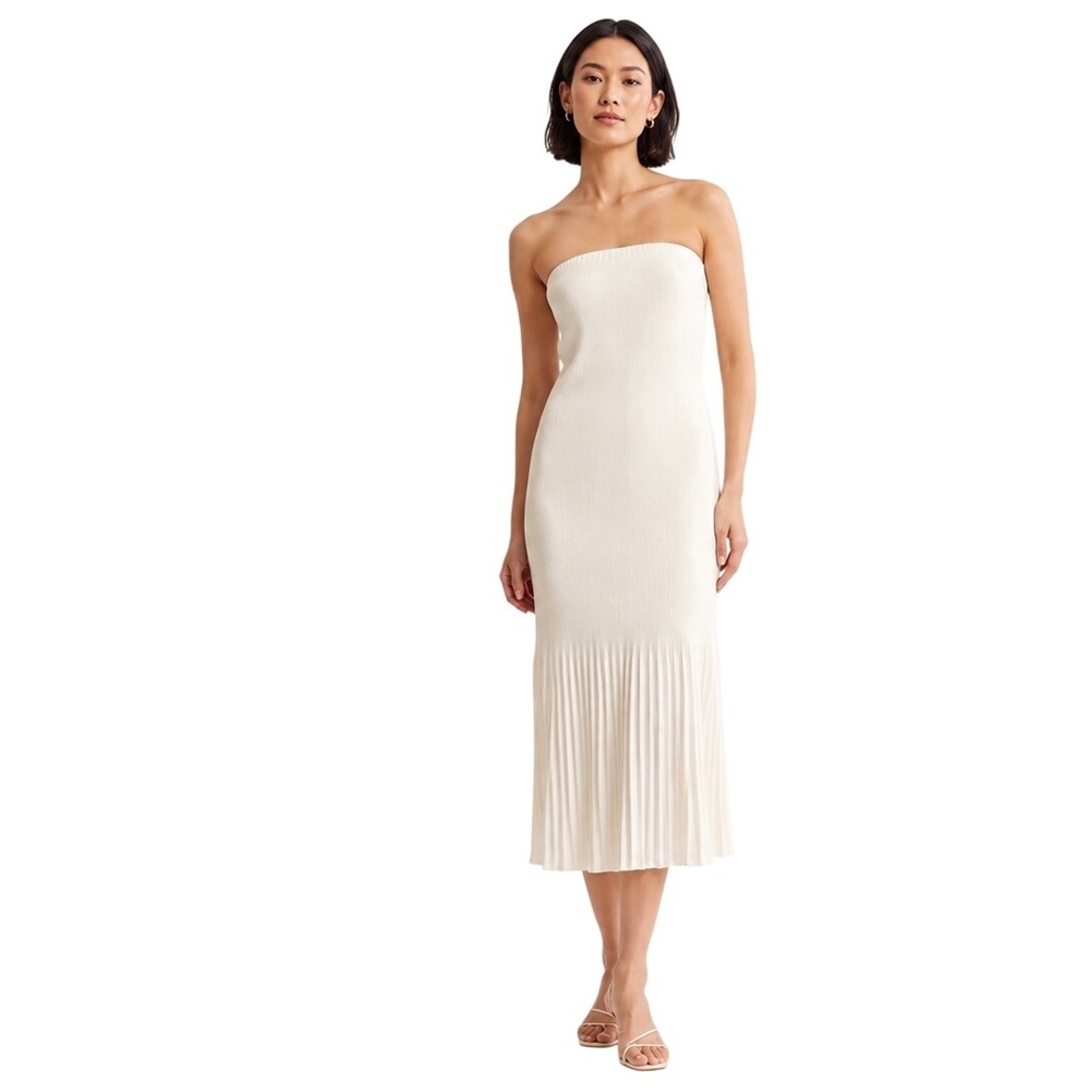 Abercrombie size M Tall Giselle Pleat Release Dress Ivory Bridal Shower Wedding